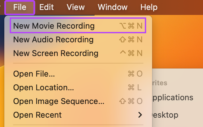 Go to File, and click on New Movie Recording